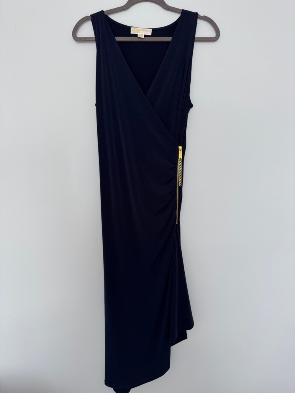 Michael Kors Black Asymmetrical Sleeveless Dress with Gold Zip Detail